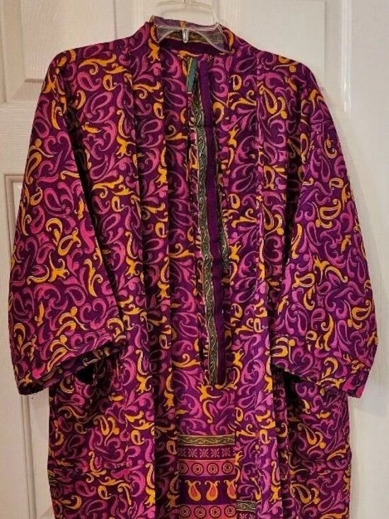 Handmade Other - Handmade Women's Art Silk Kimono Robe Paisley Purple Gold One Size w/Tie NEW